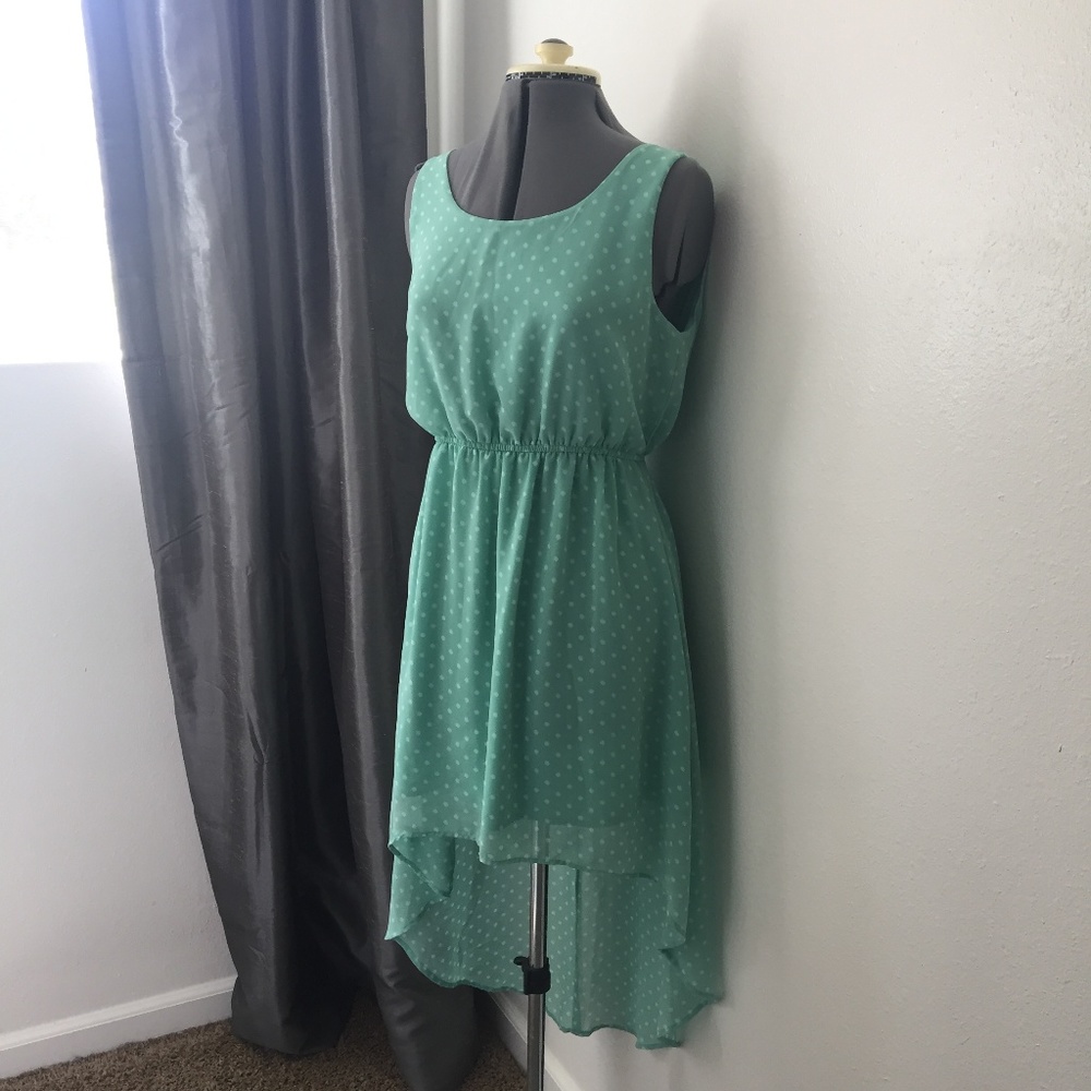 F21 // Mint polka dot hi-low open back dress